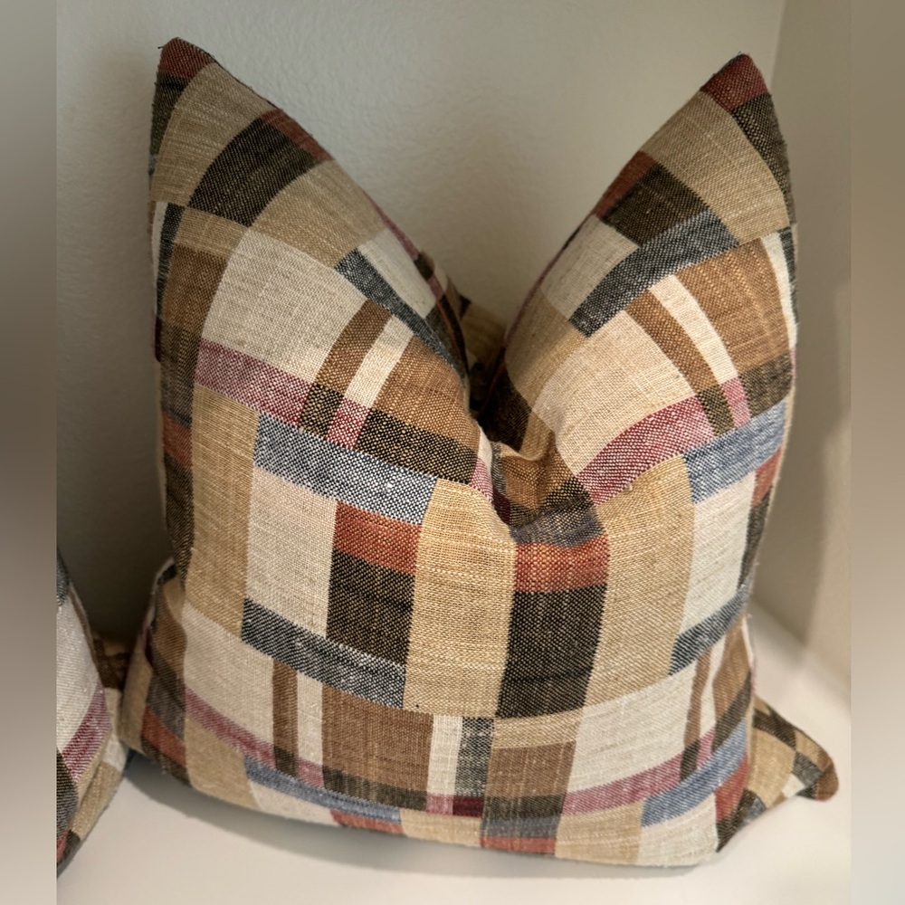 Heritage Patchwork Linen Pillows with Down Inserts Set of 2